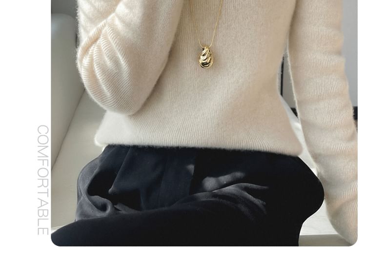 Turtleneck Long Sleeve Plain Ribbed Knit Sweater
