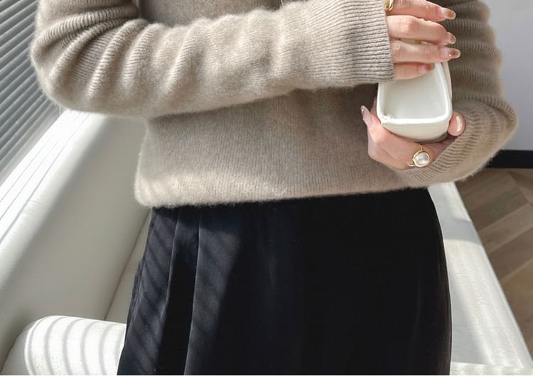 Turtleneck Long Sleeve Plain Ribbed Knit Sweater