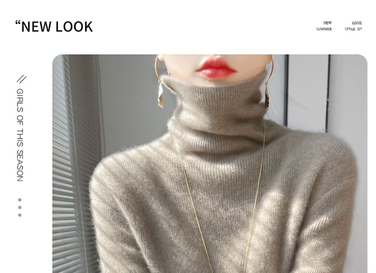 Turtleneck Long Sleeve Plain Ribbed Knit Sweater