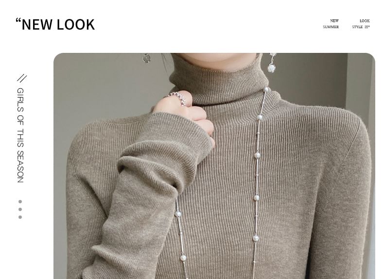 Long Sleeve Turtleneck Plain Ribbed Knit Top