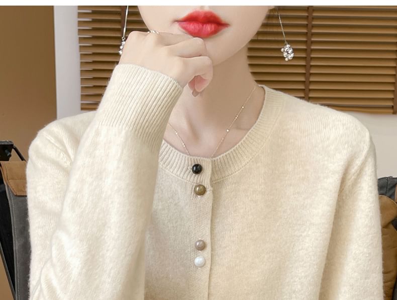 Round Neck Plain Button Up Knit Cardigan