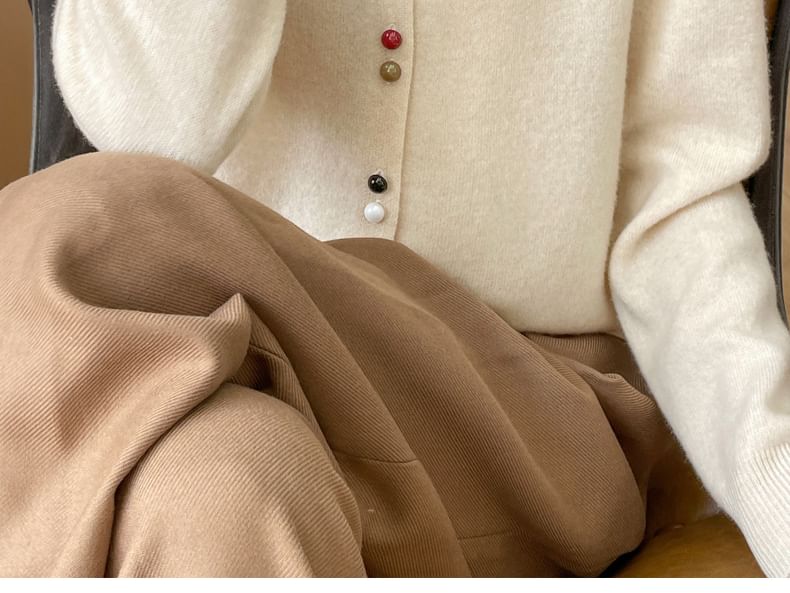 Round Neck Plain Button Up Knit Cardigan