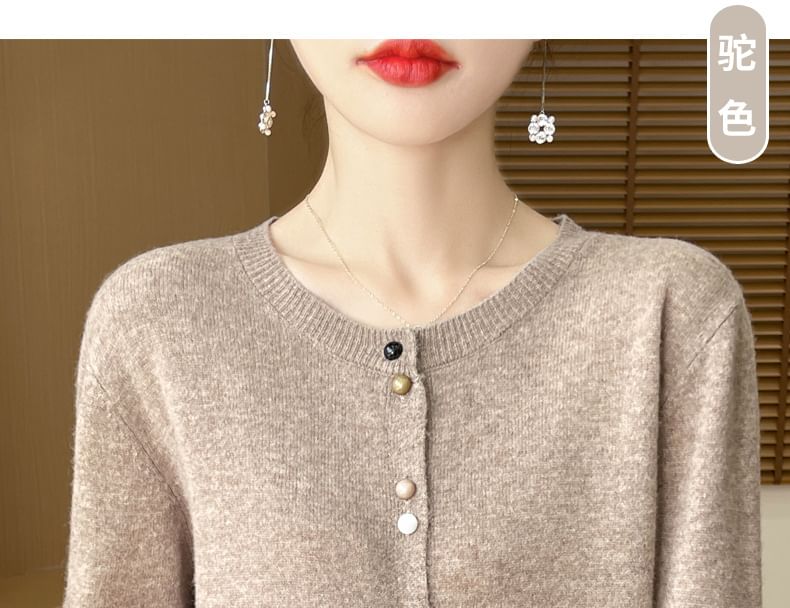 Round Neck Plain Button Up Knit Cardigan
