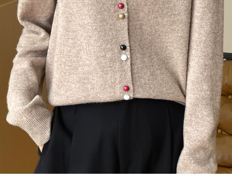 Round Neck Plain Button Up Knit Cardigan