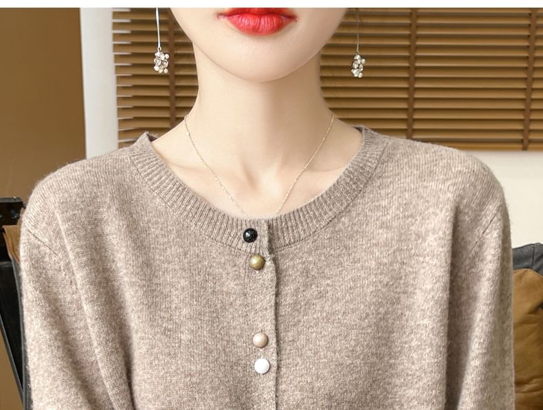 Round Neck Plain Button Up Knit Cardigan
