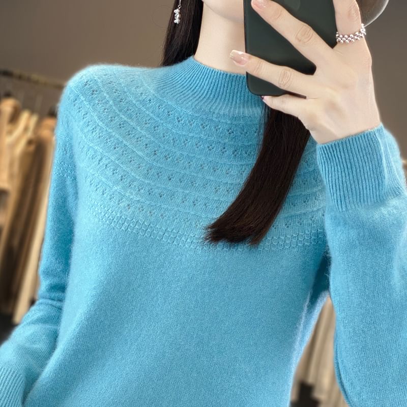 Mock Neck Long Sleeve Plain Sweater