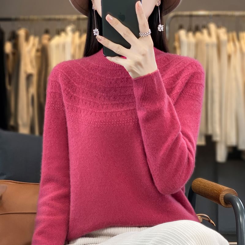 Mock Neck Long Sleeve Plain Sweater