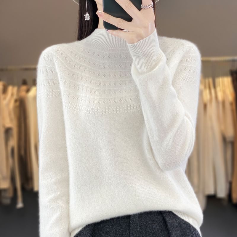 Mock Neck Long Sleeve Plain Sweater
