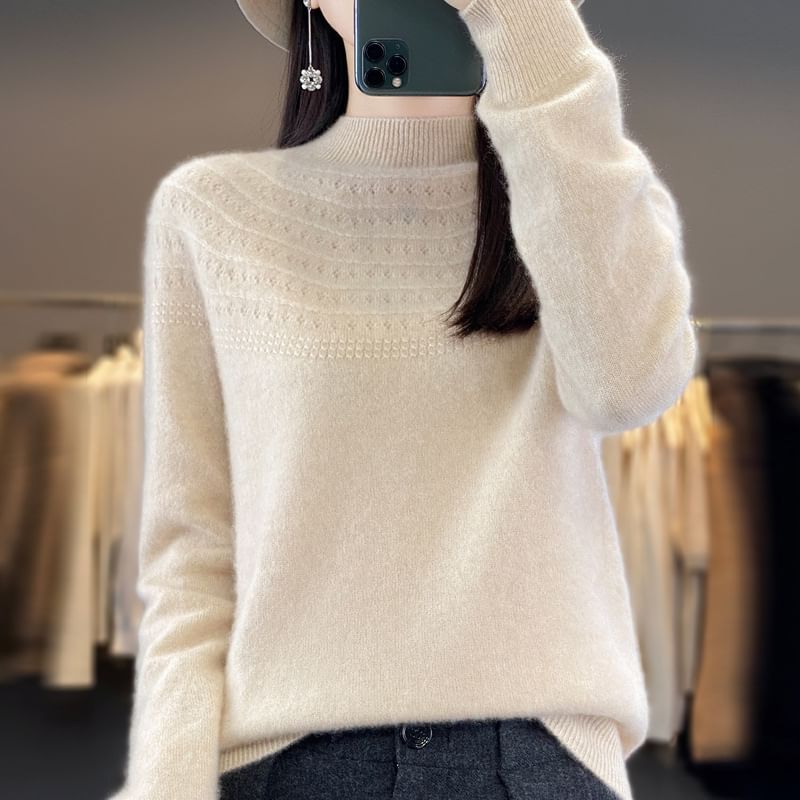 Mock Neck Long Sleeve Plain Sweater