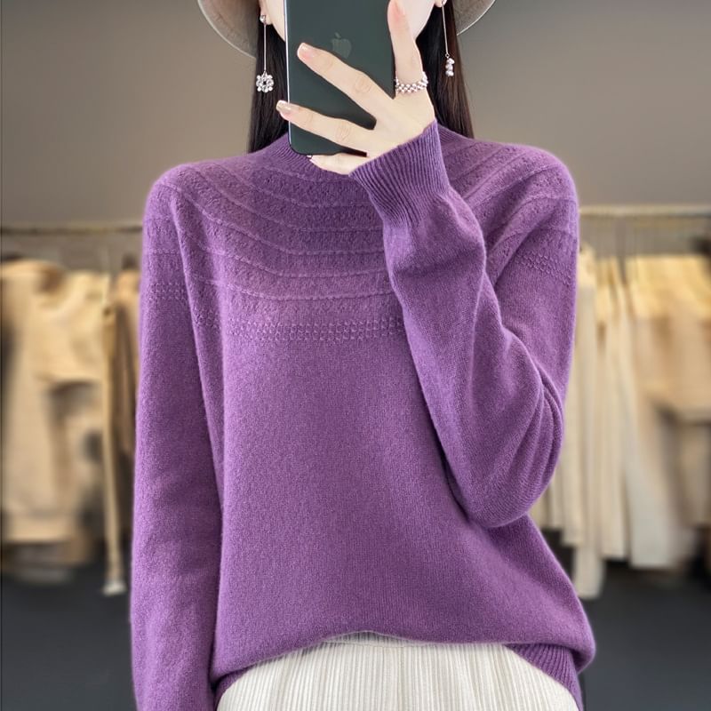 Mock Neck Long Sleeve Plain Sweater