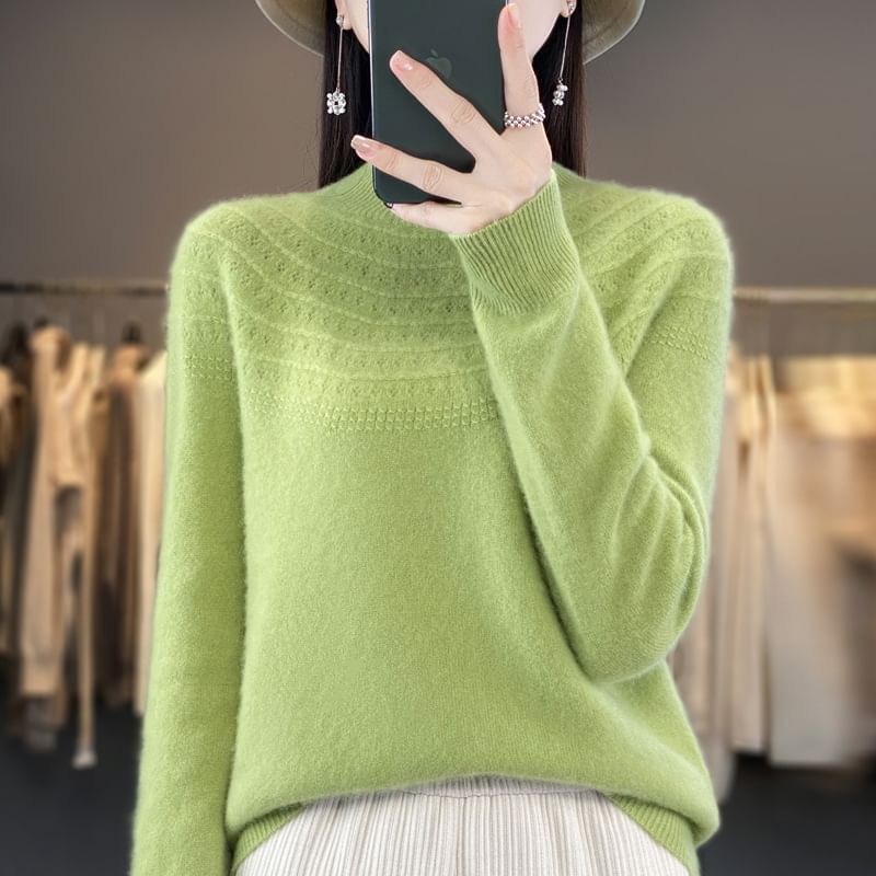 Mock Neck Long Sleeve Plain Sweater