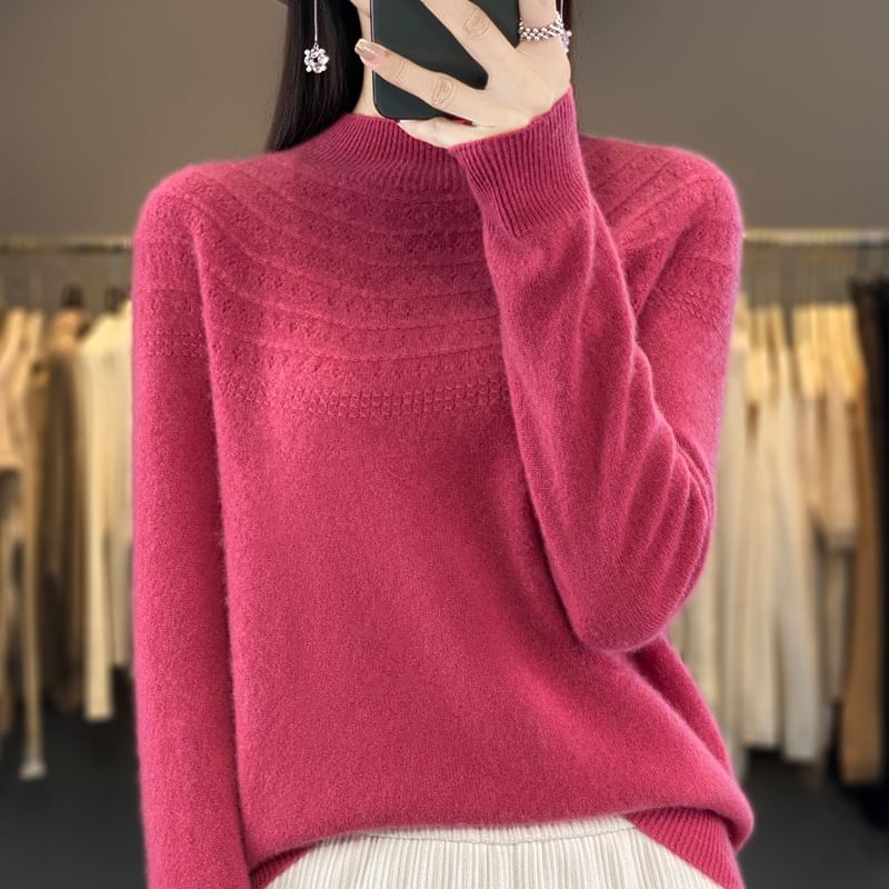 Mock Neck Long Sleeve Plain Sweater