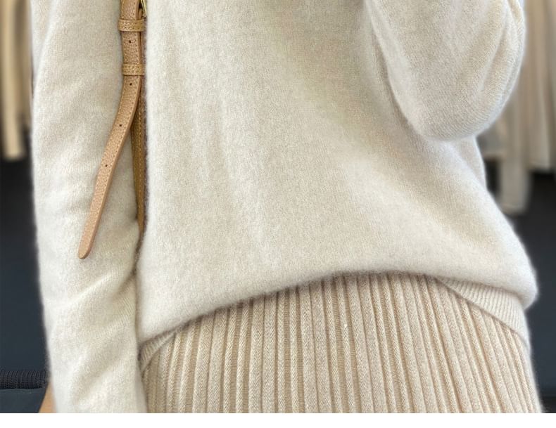 Crew Neck Long Sleeve Plain Pointelle Knitted Sweater