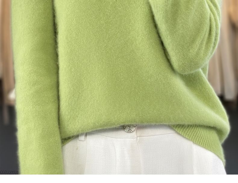 Crew Neck Long Sleeve Plain Pointelle Knitted Sweater