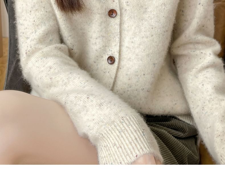 Round Neck Melange Button Cardigan