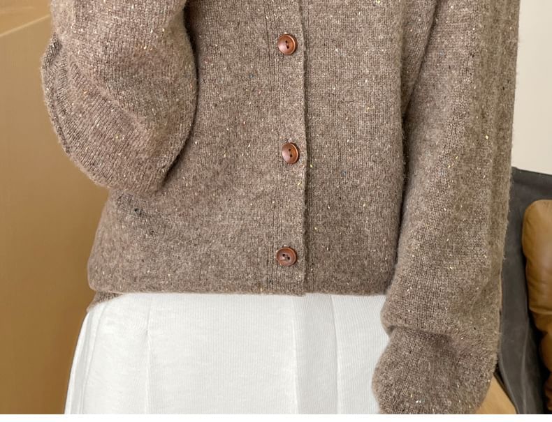 Round Neck Melange Button Cardigan
