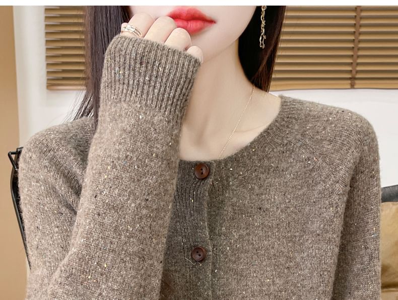 Round Neck Melange Button Cardigan