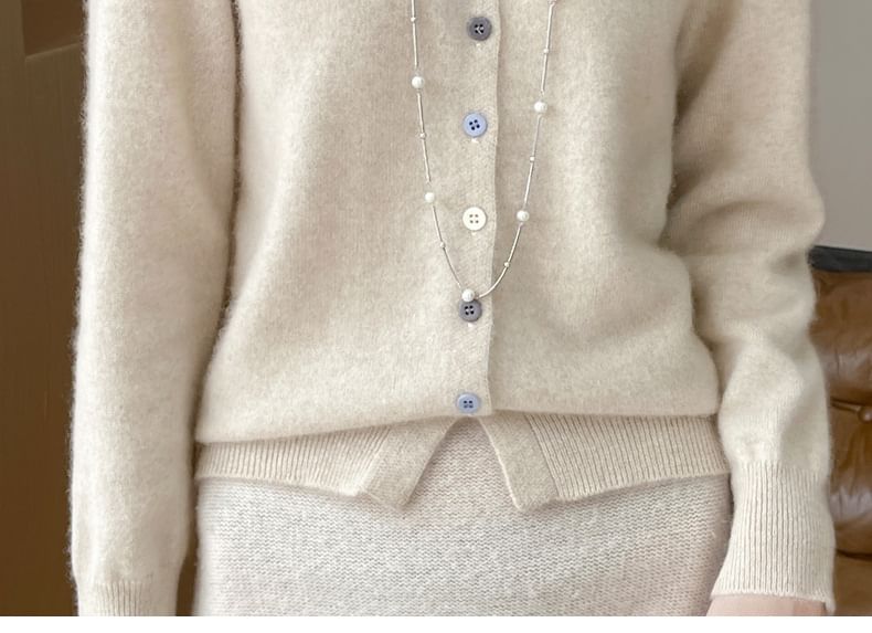 Round Neck Plain Button Up Knitted Cardigan