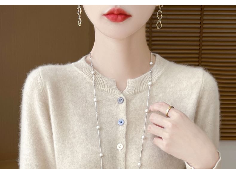 Round Neck Plain Button Up Knitted Cardigan