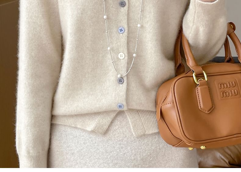 Round Neck Plain Button Up Knitted Cardigan