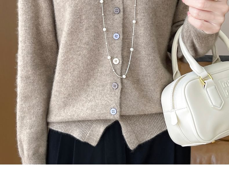 Round Neck Plain Button Up Knitted Cardigan