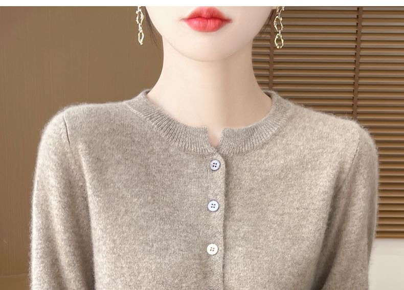 Round Neck Plain Button Up Knitted Cardigan