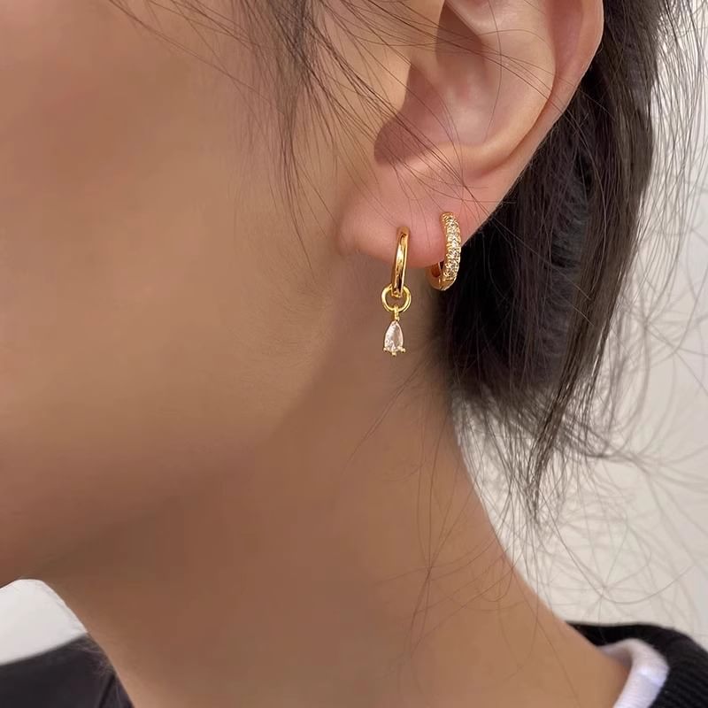 Alloy Drop Rhinestone of + Huggie Earring 3: Set