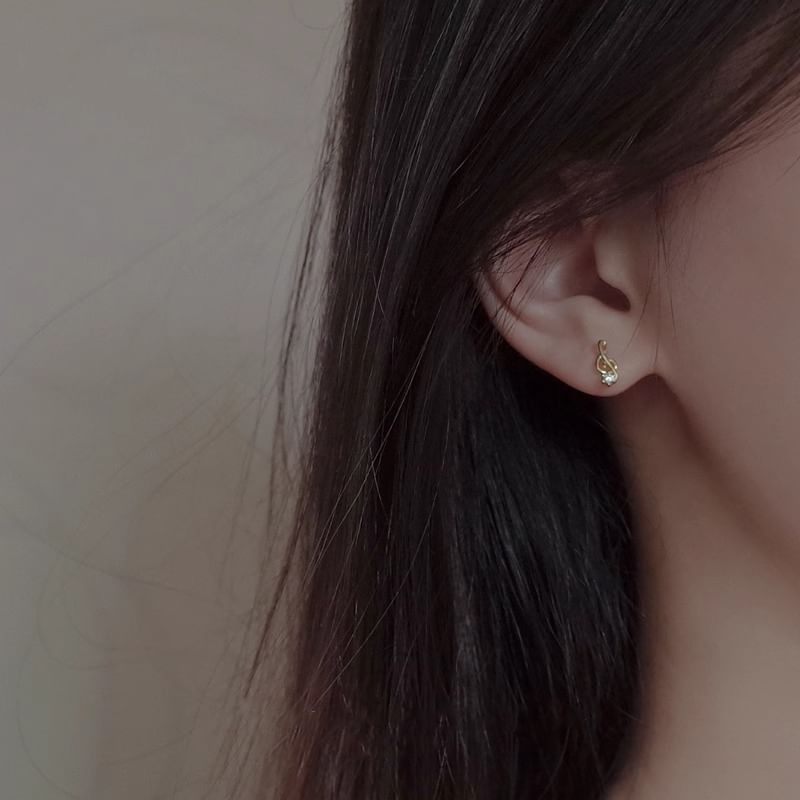 Asymmetrical Alloy Guitar Rhinestone Note Earring Stud Music