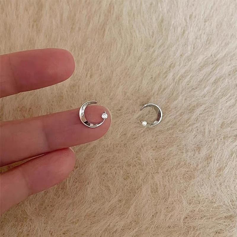 Stud Moon Earring Alloy Rhinestone
