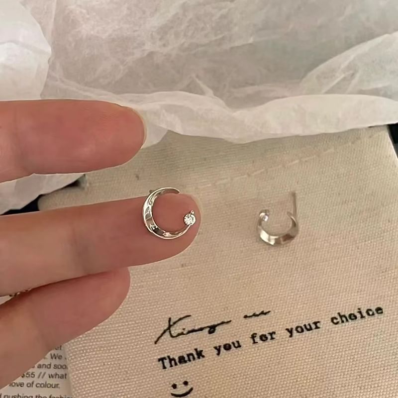 Stud Moon Earring Alloy Rhinestone