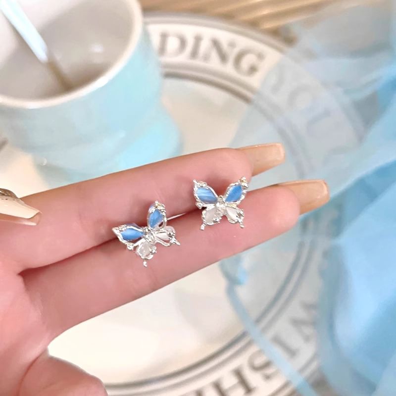 Stone Earring Eye Stud Alloy Faux Cat Butterfly