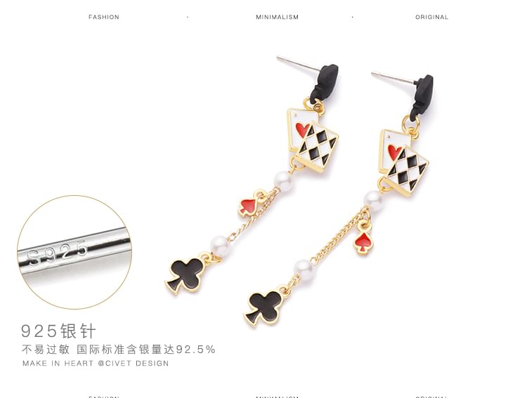 Earring Cuff / Stud Silver Ear Sterling Card Print Poker