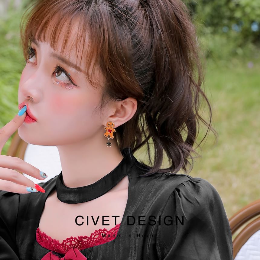 Cuff Ear Silver Earring / Stud Asymmetrical Halloween Sterling Cartoon