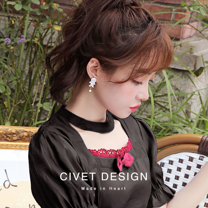 Cuff Ear Silver Earring / Stud Asymmetrical Halloween Sterling Cartoon