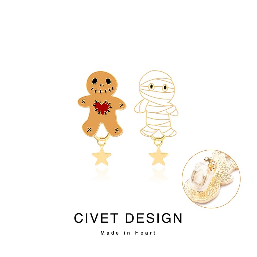 Cuff Ear Silver Earring / Stud Asymmetrical Halloween Sterling Cartoon