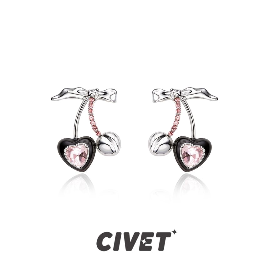 Sterling / Ear Earring Stud Cuff Silver Cherry Rhinestone