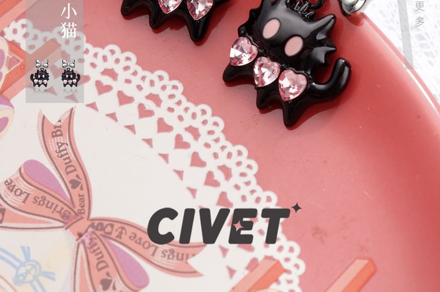 / Cuff Cat Stud Earring Silver Ear Sterling Color Block