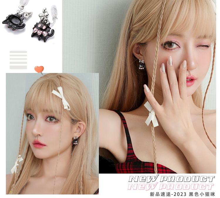 / Cuff Cat Stud Earring Silver Ear Sterling Color Block