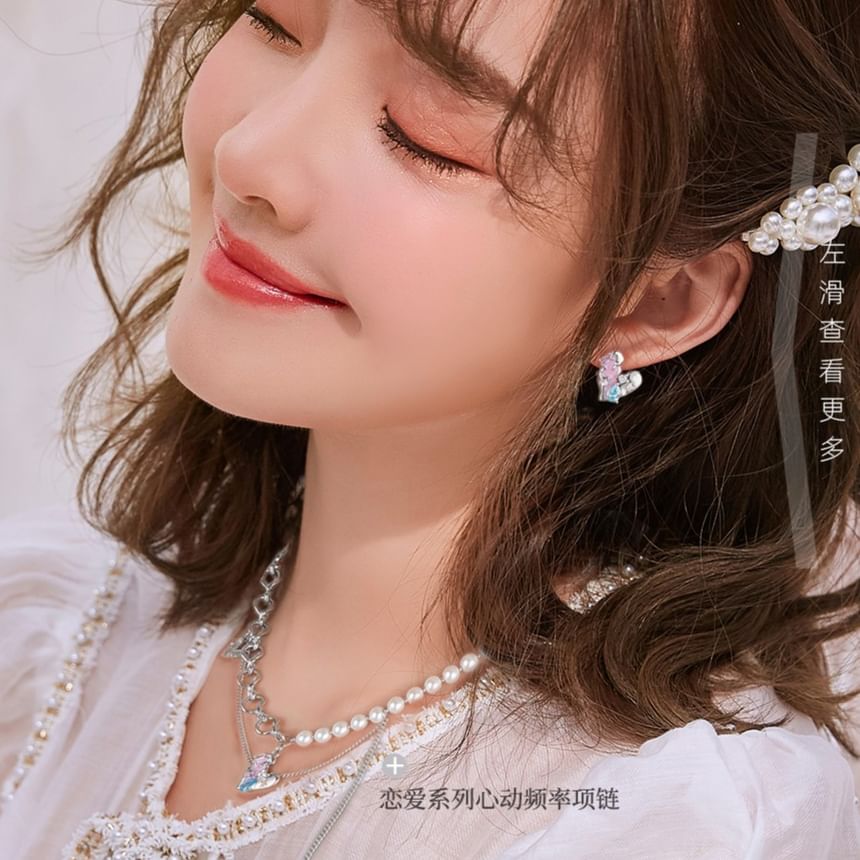 / Heart Earring Cuff Ear Sterling Panel Silver Stud