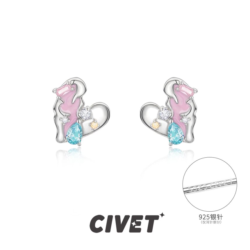 / Heart Earring Cuff Ear Sterling Panel Silver Stud