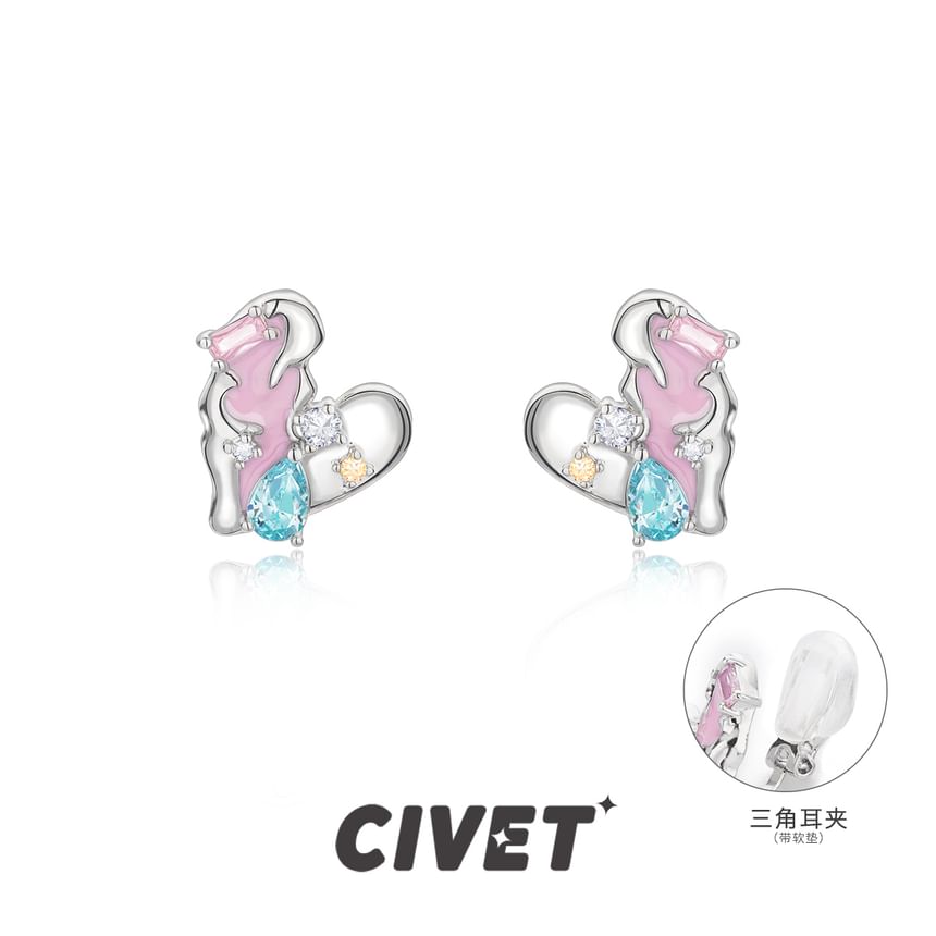 / Heart Earring Cuff Ear Sterling Panel Silver Stud