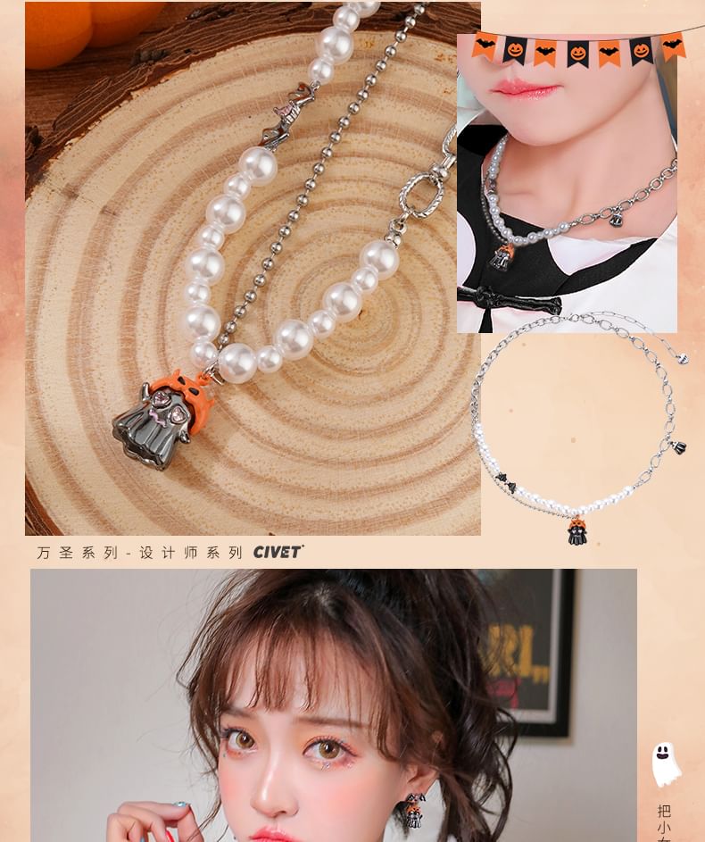 Pumpkin ChiropteraPearl Halloween Necklace