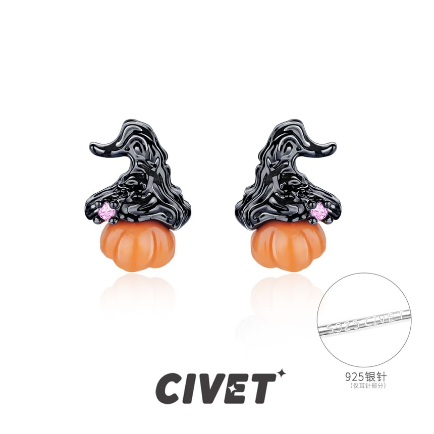 Halloween Silver Pumpkin / Ear Stud Phantom Earring Cuff Sterling