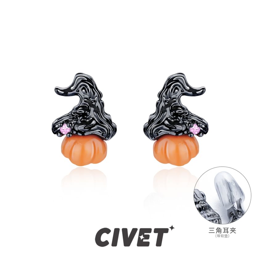 Halloween Silver Pumpkin / Ear Stud Phantom Earring Cuff Sterling