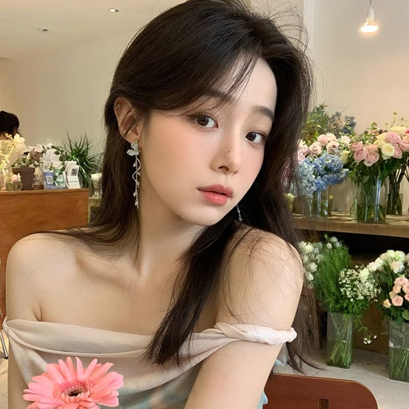 Drop Pearl Rhinestone Earring Butterfly Faux