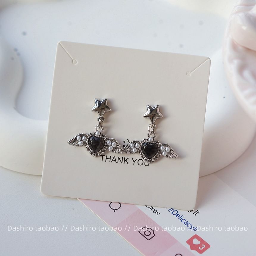 Gemstone Earring Heart Drop / Clip-On