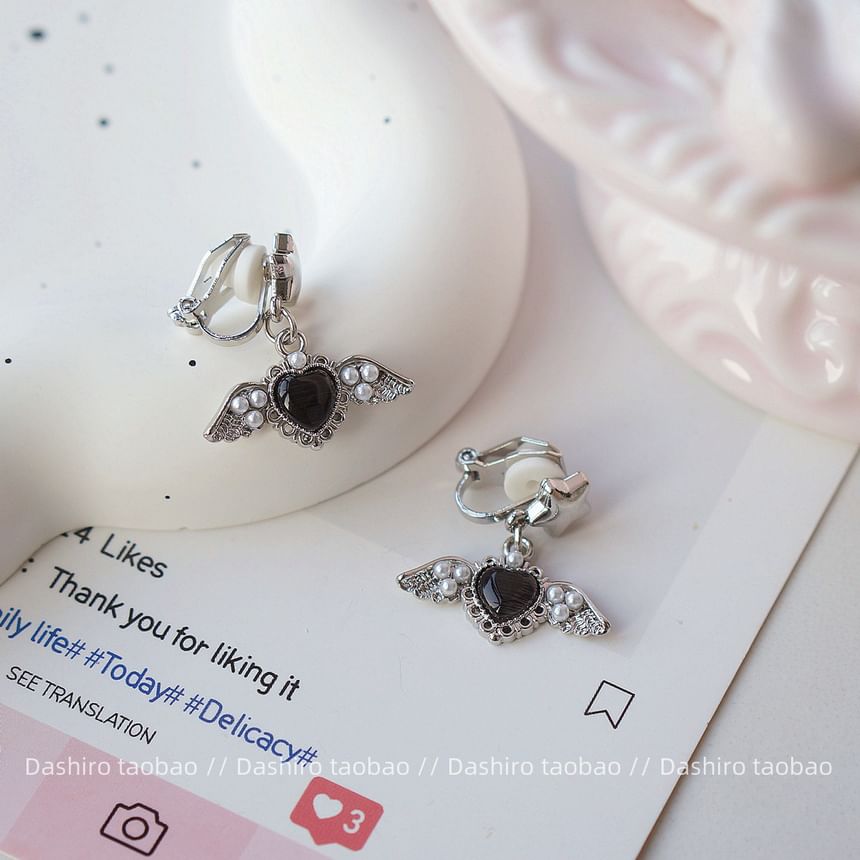 Gemstone Earring Heart Drop / Clip-On