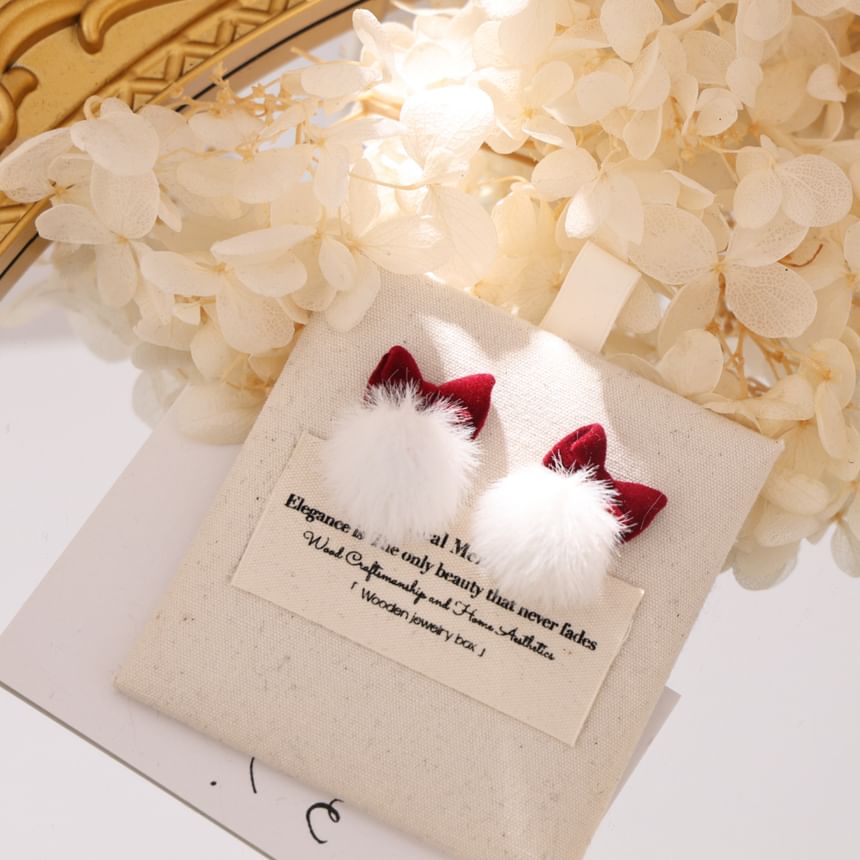 Drop Bow Pom Earring