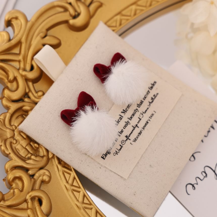 Drop Bow Pom Earring