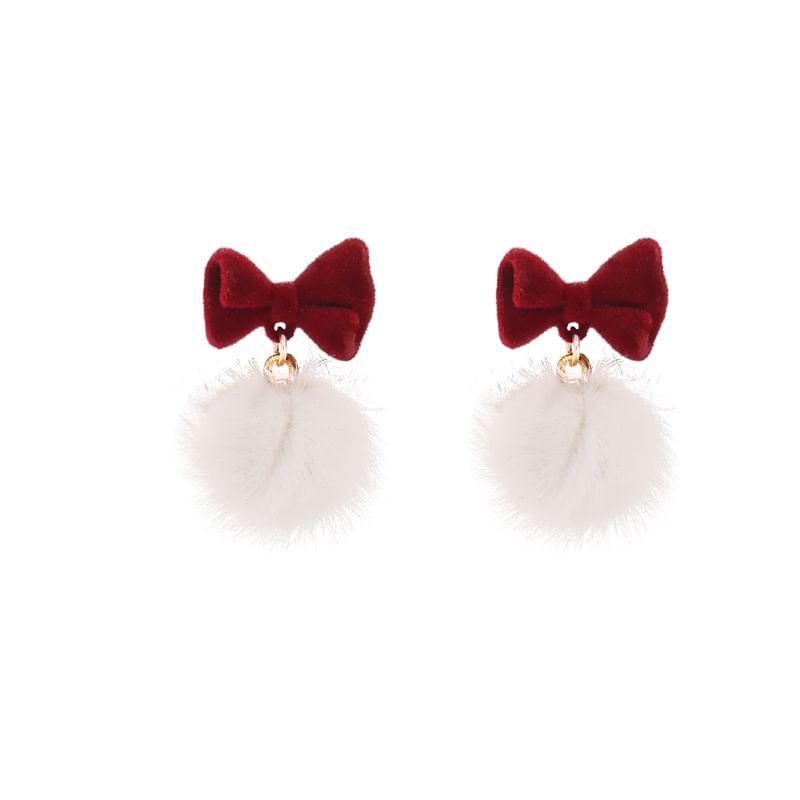 Drop Bow Pom Earring